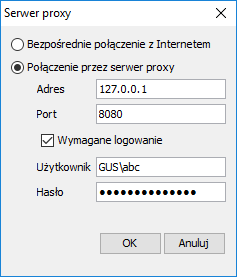 Okno konfiguracji serwera proxy